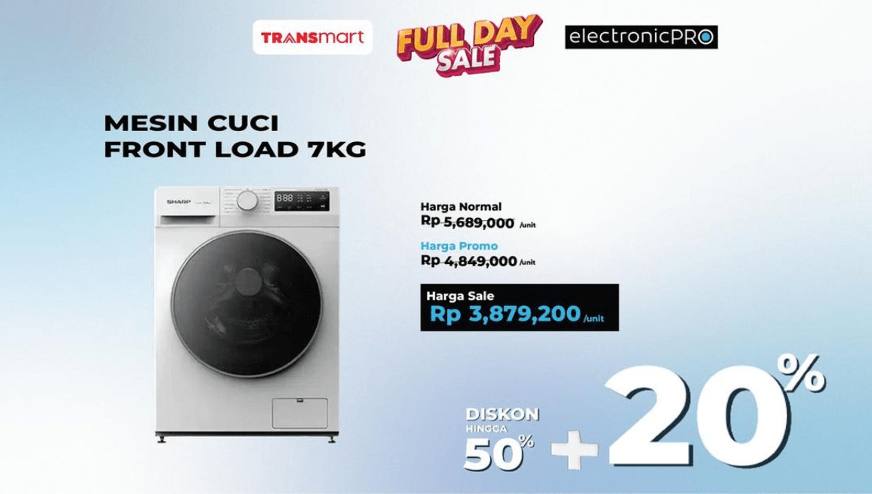 Transmart Full Day Sale: Mesin Cuci Front Load Diskon Rp1,8 Juta